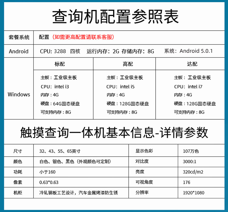 觸摸查詢一體機參數(shù)配置